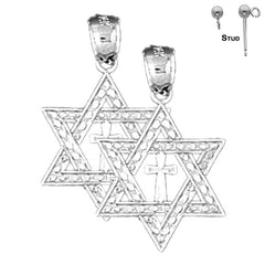 Pendientes de plata de ley con estrella de David de 24 mm (chapados en oro blanco o amarillo)