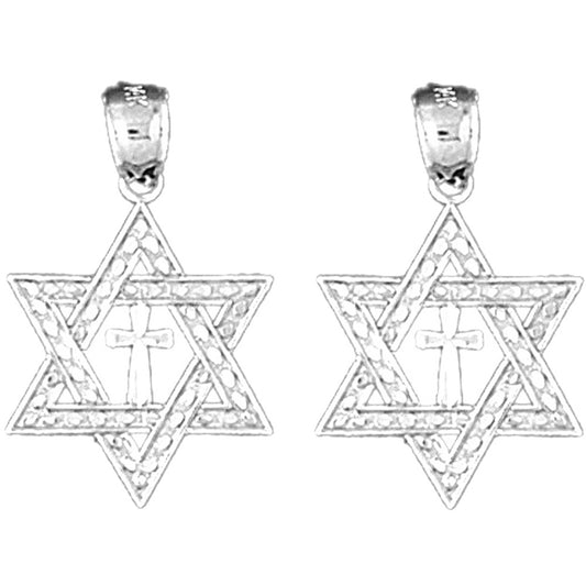 Sterling Silver 24mm Star of David Earrings