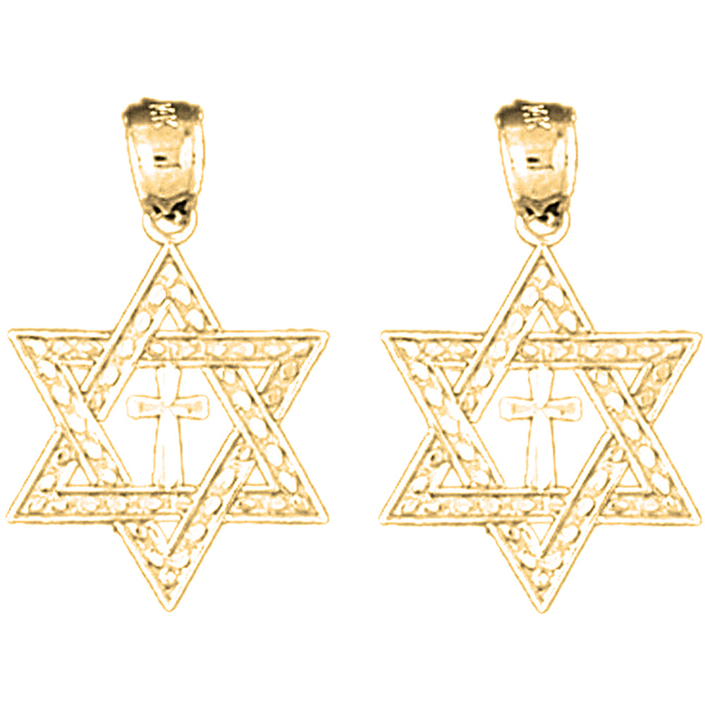 Yellow Gold-plated Silver 24mm Star of David Earrings