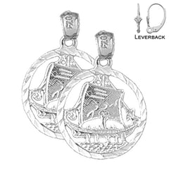 Sterling Silver 22mm Sailboat Earrings (White or Yellow Gold Plated)