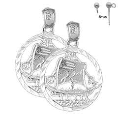 Sterling Silver 22mm Sailboat Earrings (White or Yellow Gold Plated)