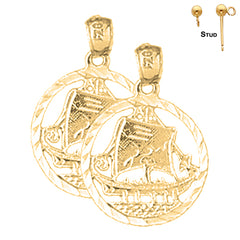 Sterling Silver 22mm Sailboat Earrings (White or Yellow Gold Plated)