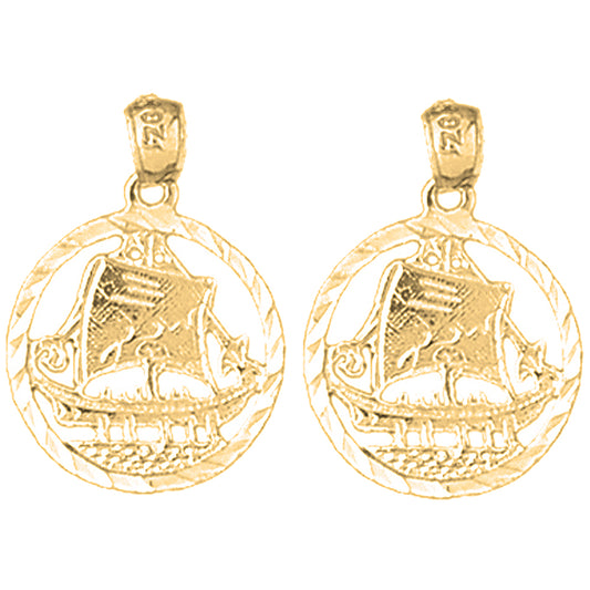 Yellow Gold-plated Silver 22mm Sailboat Earrings