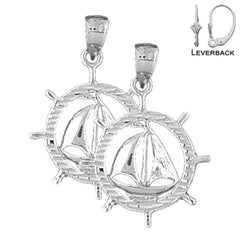 Sterling Silver 29mm Sailboat Earrings (White or Yellow Gold Plated)