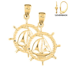 Sterling Silver 29mm Sailboat Earrings (White or Yellow Gold Plated)