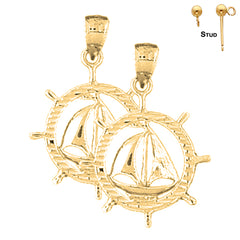 Sterling Silver 29mm Sailboat Earrings (White or Yellow Gold Plated)