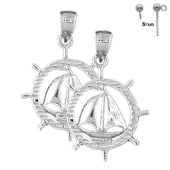 Sterling Silver 29mm Sailboat Earrings (White or Yellow Gold Plated)