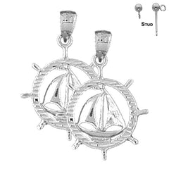 Pendientes de velero de plata de ley de 29 mm (chapados en oro blanco o amarillo)