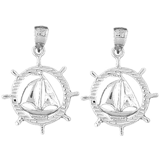 Sterling Silver 29mm Sailboat Earrings