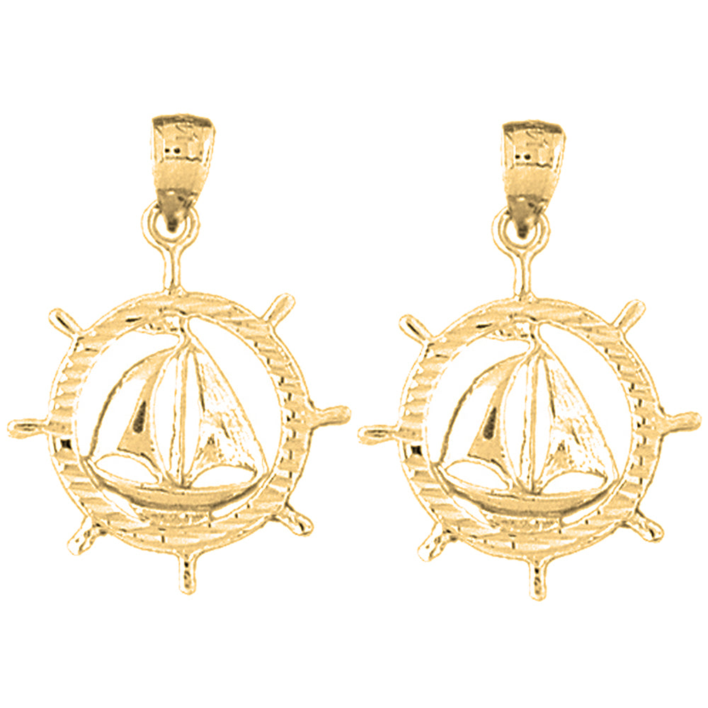 Yellow Gold-plated Silver 29mm Sailboat Earrings