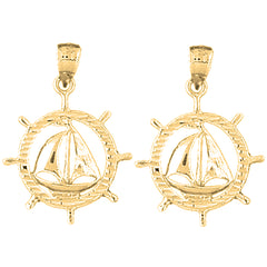 Yellow Gold-plated Silver 29mm Sailboat Earrings