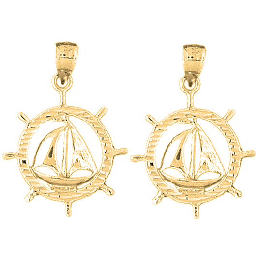 14K or 18K Gold 29mm Sailboat Earrings