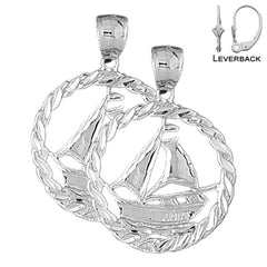 Sterling Silver 35mm Sailboat Earrings (White or Yellow Gold Plated)