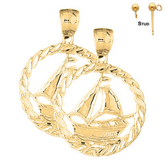 Sterling Silver 35mm Sailboat Earrings (White or Yellow Gold Plated)