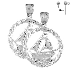 Sterling Silver 35mm Sailboat Earrings (White or Yellow Gold Plated)