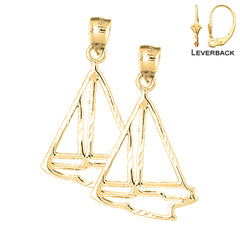 Sterling Silver 31mm Sailboat Earrings (White or Yellow Gold Plated)