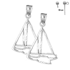 Sterling Silver 31mm Sailboat Earrings (White or Yellow Gold Plated)