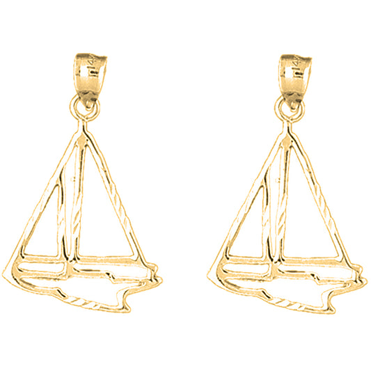 Yellow Gold-plated Silver 31mm Sailboat Earrings
