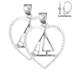 Sterling Silver 29mm Sailboat Earrings (White or Yellow Gold Plated)