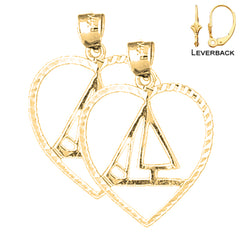 Sterling Silver 29mm Sailboat Earrings (White or Yellow Gold Plated)