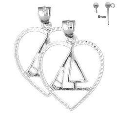 Sterling Silver 29mm Sailboat Earrings (White or Yellow Gold Plated)