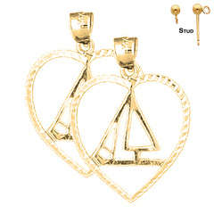 Sterling Silver 29mm Sailboat Earrings (White or Yellow Gold Plated)