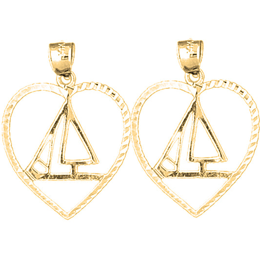 Yellow Gold-plated Silver 29mm Sailboat Earrings