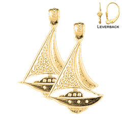 Sterling Silver 27mm Sailboat Earrings (White or Yellow Gold Plated)