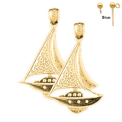 Sterling Silver 27mm Sailboat Earrings (White or Yellow Gold Plated)