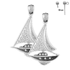 Sterling Silver 27mm Sailboat Earrings (White or Yellow Gold Plated)