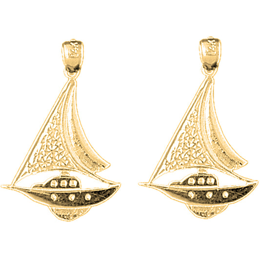 Yellow Gold-plated Silver 27mm Sailboat Earrings
