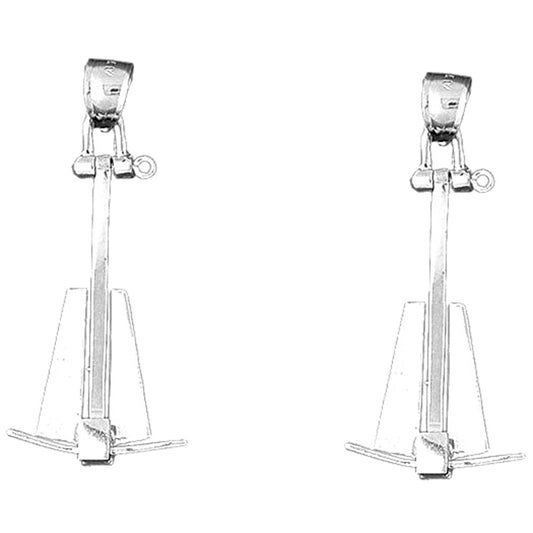 Sterling Silver 47mm 3D Anchor Earrings
