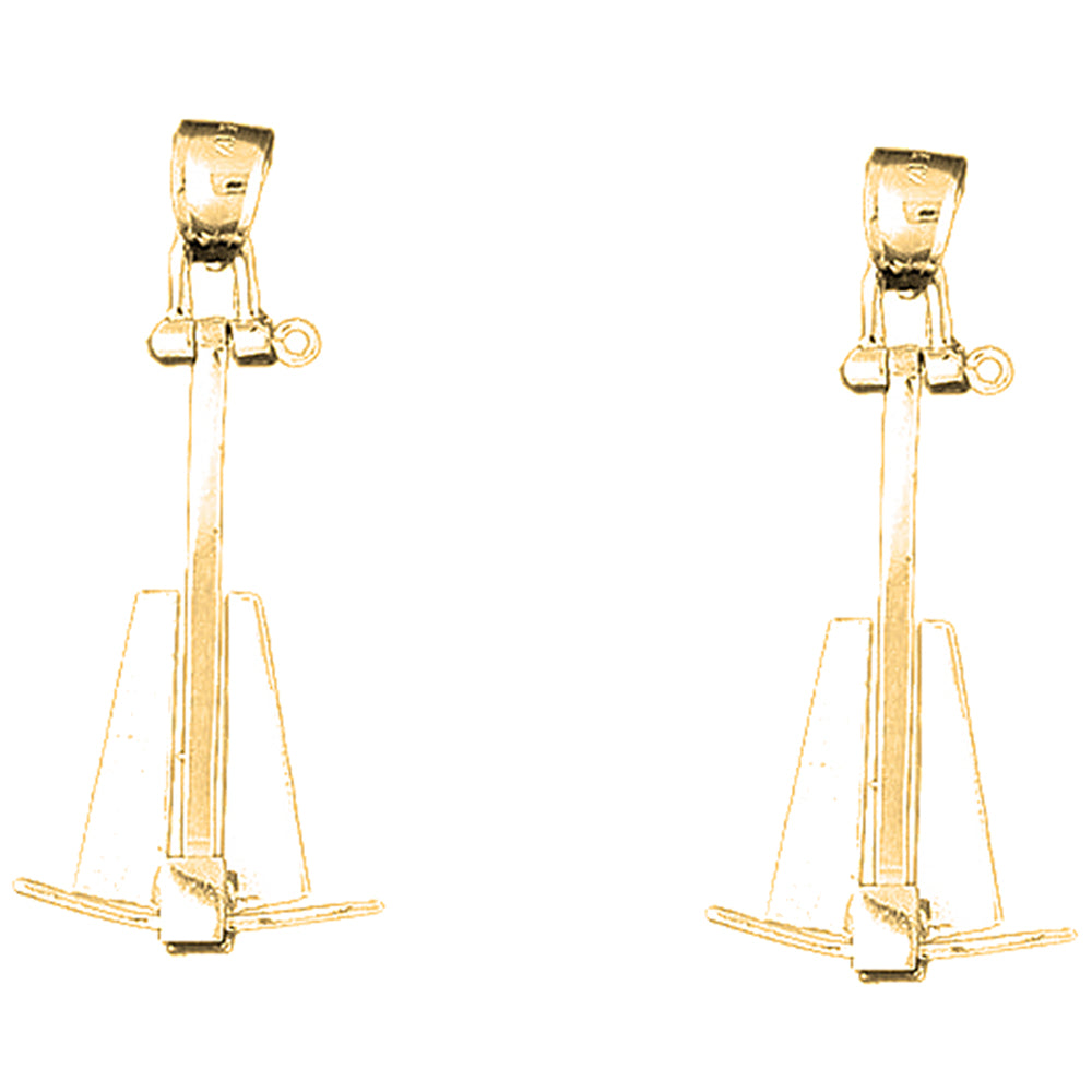 14K or 18K Gold 47mm 3D Anchor Earrings