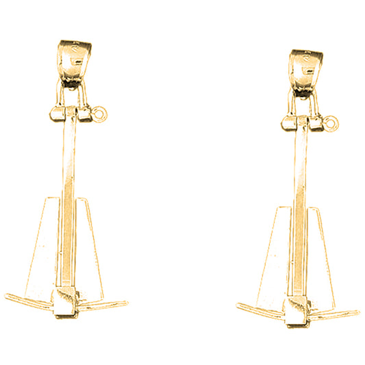 Yellow Gold-plated Silver 47mm 3D Anchor Earrings