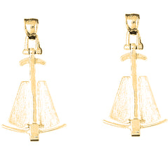 Yellow Gold-plated Silver 44mm 3D Anchor Earrings