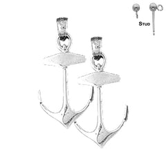 Sterling Silver 30mm Anchor Earrings (White or Yellow Gold Plated)