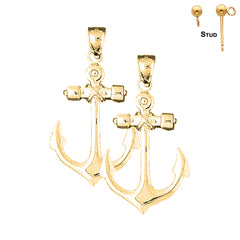 Sterling Silver 41mm Anchor Earrings (White or Yellow Gold Plated)