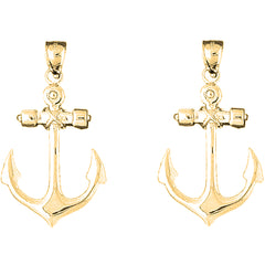 Yellow Gold-plated Silver 41mm Anchor Earrings