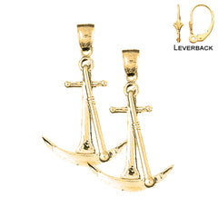 Sterling Silver 43mm 3D Anchor Earrings (White or Yellow Gold Plated)