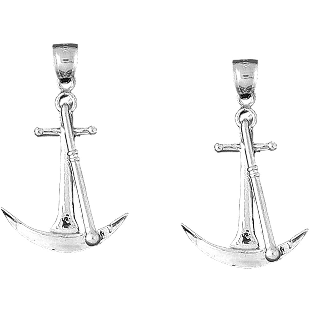 Sterling Silver 43mm 3D Anchor Earrings