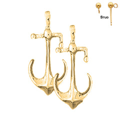 Sterling Silver 28mm Anchor Earrings (White or Yellow Gold Plated)