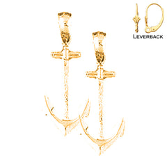 Sterling Silver 36mm Anchor Earrings (White or Yellow Gold Plated)