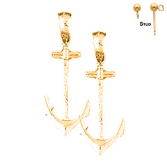 Sterling Silver 36mm Anchor Earrings (White or Yellow Gold Plated)