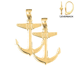 Sterling Silver 41mm Anchor Earrings (White or Yellow Gold Plated)