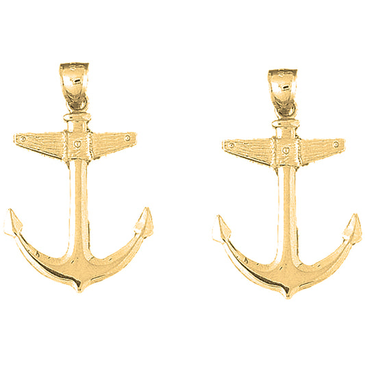 14K or 18K Gold 41mm Anchor Earrings