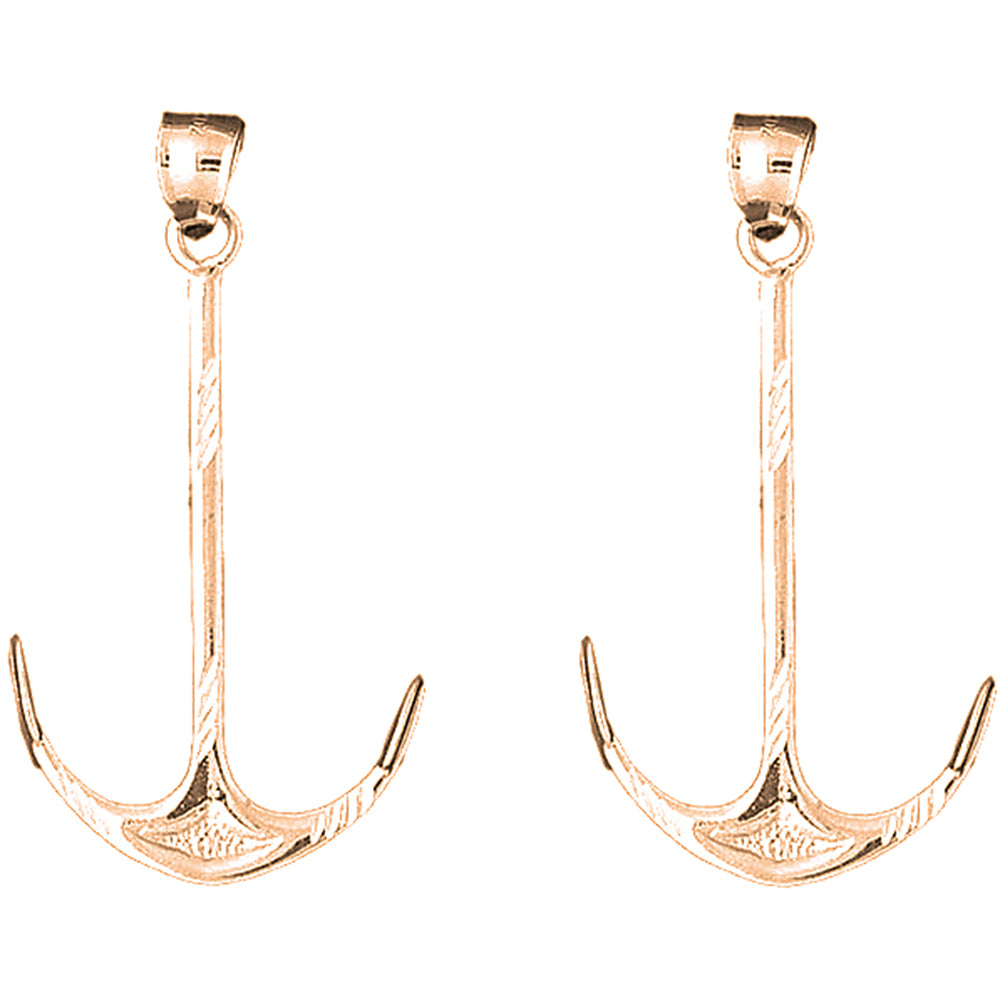 14K or 18K Gold 50mm Anchor Earrings