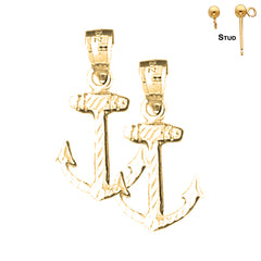 Sterling Silver 23mm Anchor Earrings (White or Yellow Gold Plated)