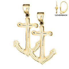 Sterling Silver 36mm Anchor Earrings (White or Yellow Gold Plated)