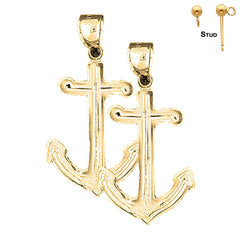 Sterling Silver 36mm Anchor Earrings (White or Yellow Gold Plated)