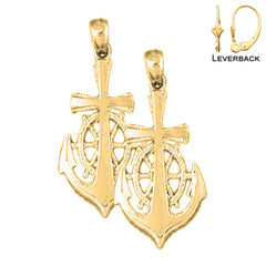 Sterling Silver 39mm Anchor Earrings (White or Yellow Gold Plated)
